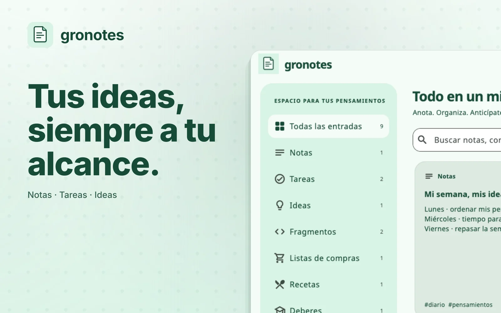 macOS · gronotes: Tus ideas, siempre a tu alcance.