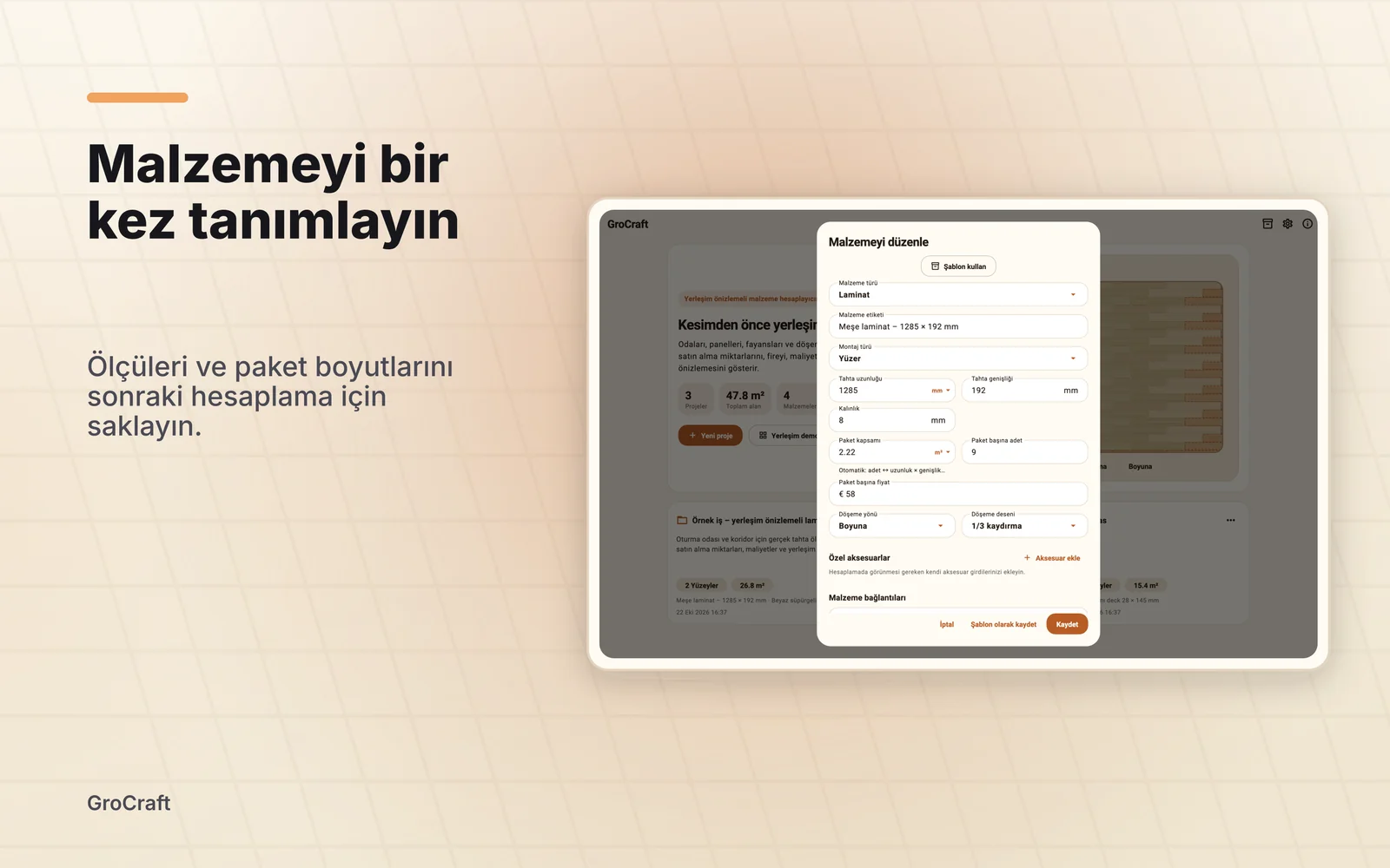 grocraft: Malzemeyi bir kez tanımlayın