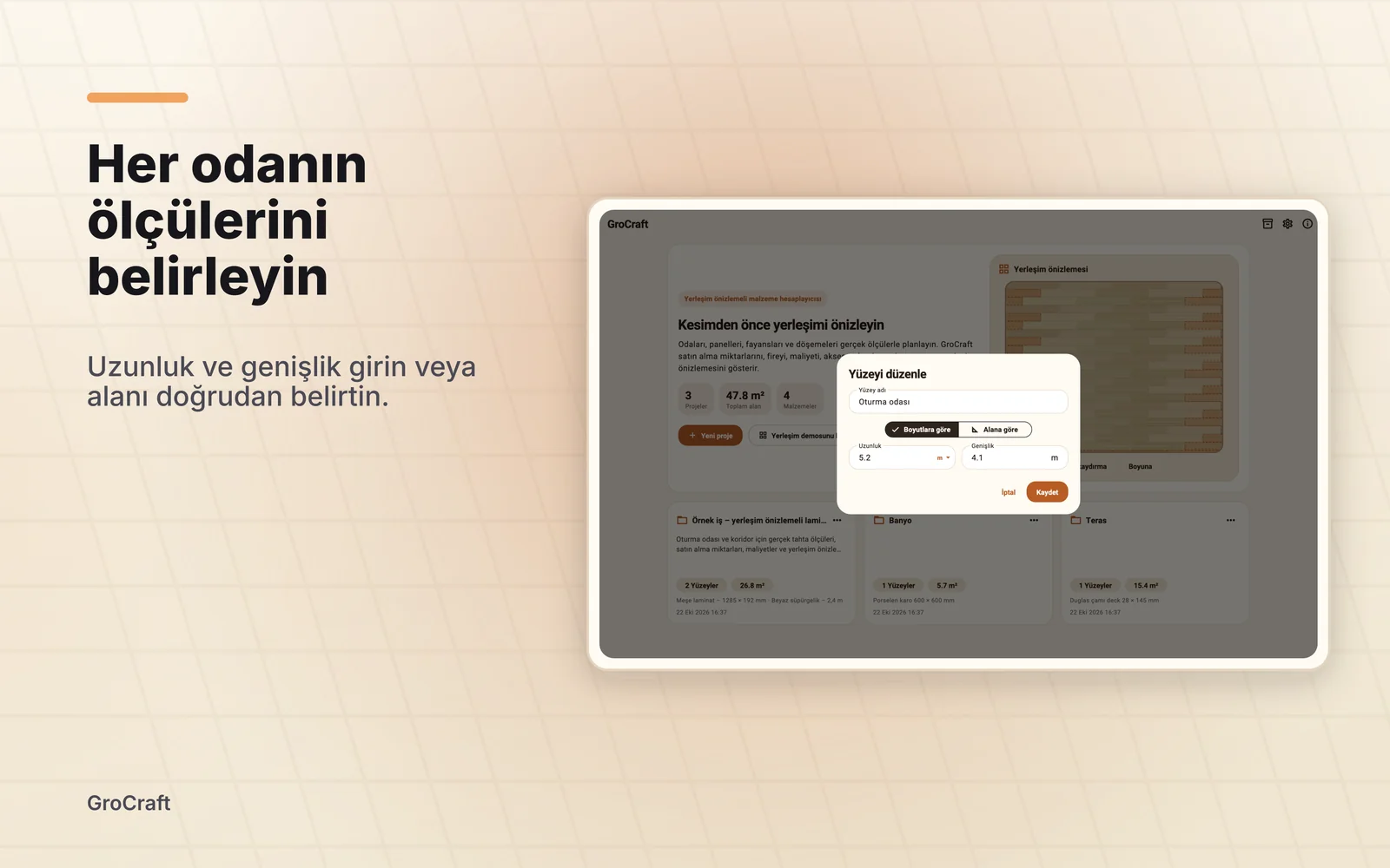 grocraft: Her odanın ölçülerini belirleyin