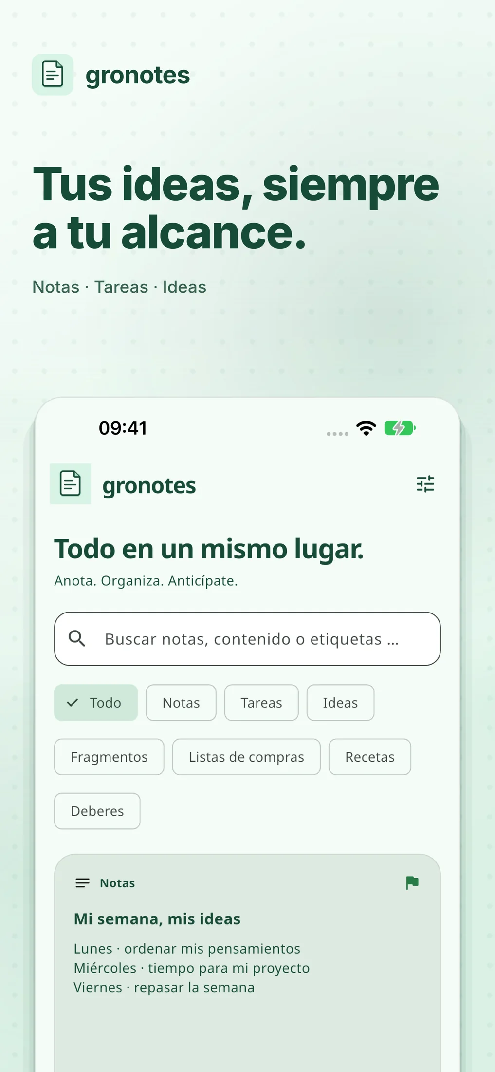 iOS · gronotes: Tus ideas, siempre a tu alcance.